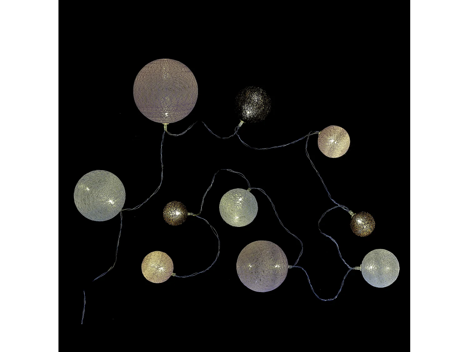 Guirlande Boule 10led Multi-taill Poudre 192cm Blanc, Rose, Marron