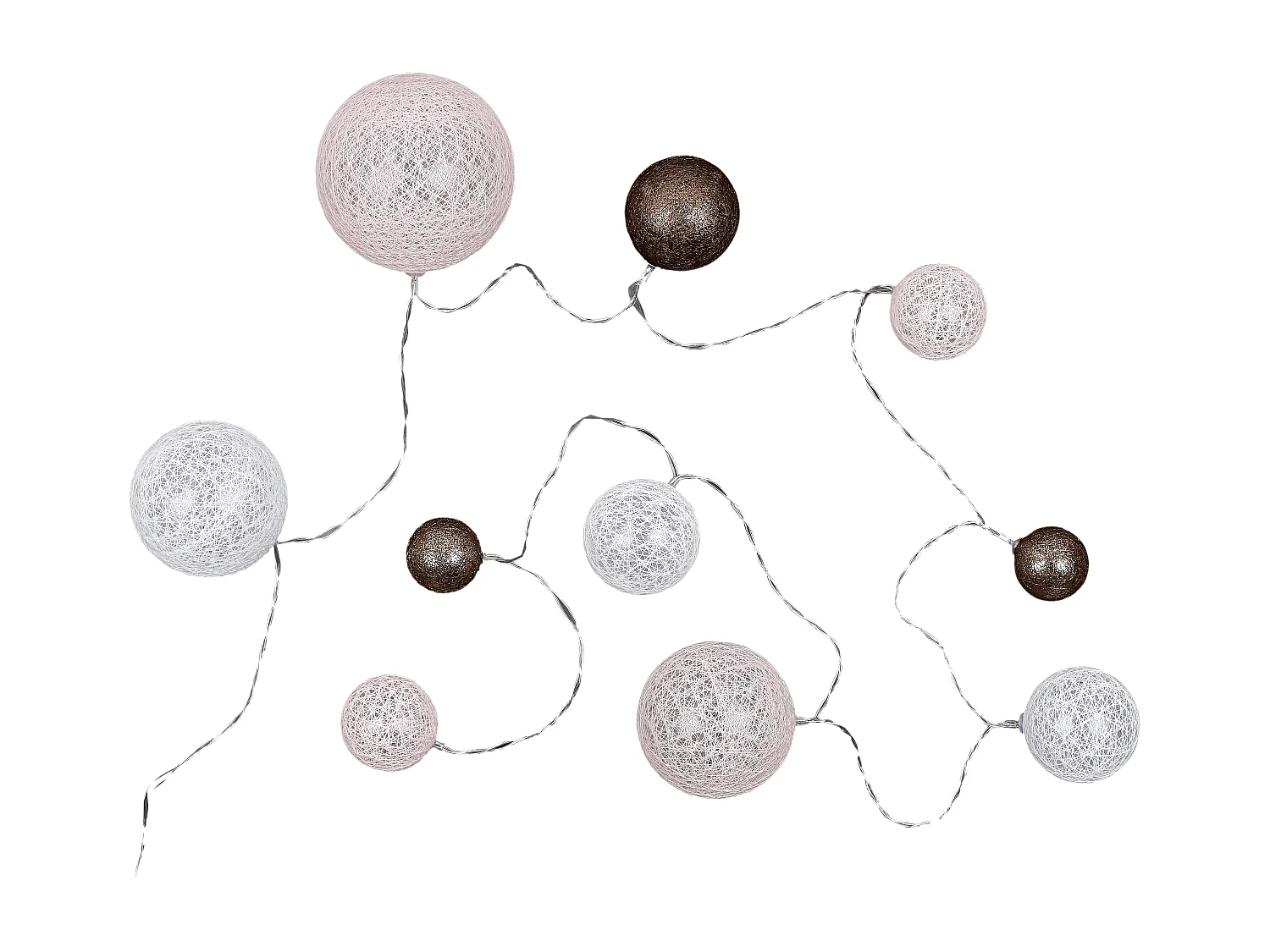 Guirlande Boule 10led Multi-taill Poudre 192cm Blanc, Rose, Marron