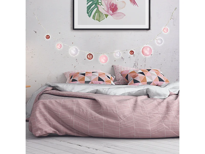 Guirlande Boule 10led Multi-taill Poudre 192cm Blanc, Rose, Marron