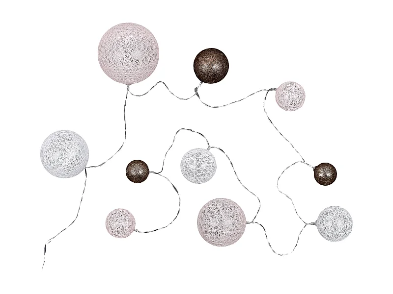 Guirlande Boule 10led Multi-taill Poudre 192cm Blanc, Rose, Marron