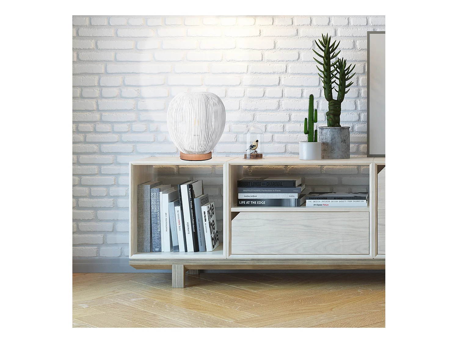 Lampe A Poser Boule Filaire Blanc Blanc