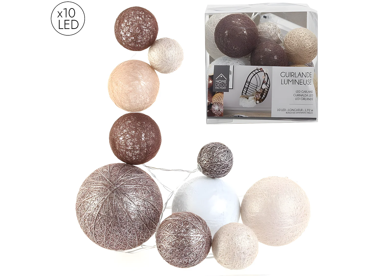 Guirlande Boules 10 Led "Multi Taille" 192cm Marron