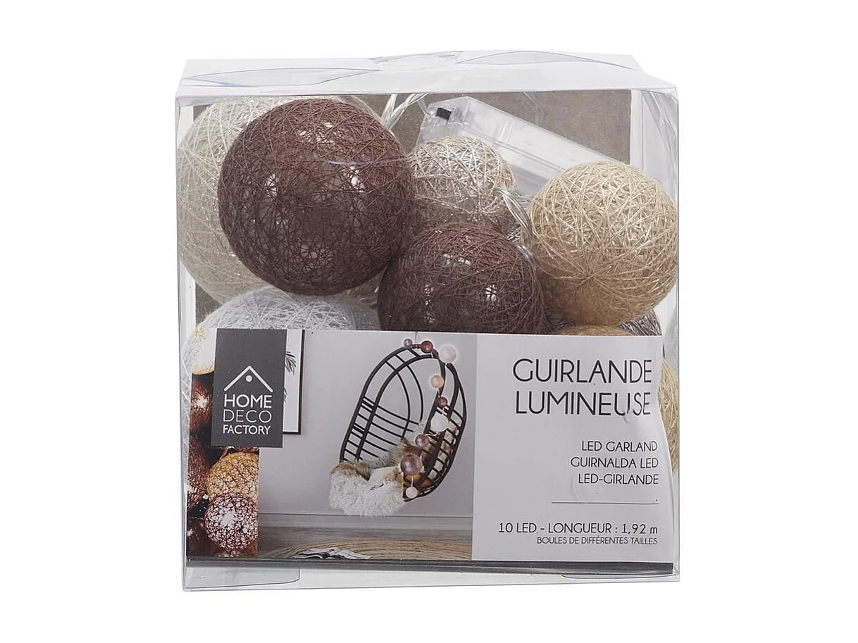 Guirlande Boules 10 Led "Multi Taille" 192cm Marron