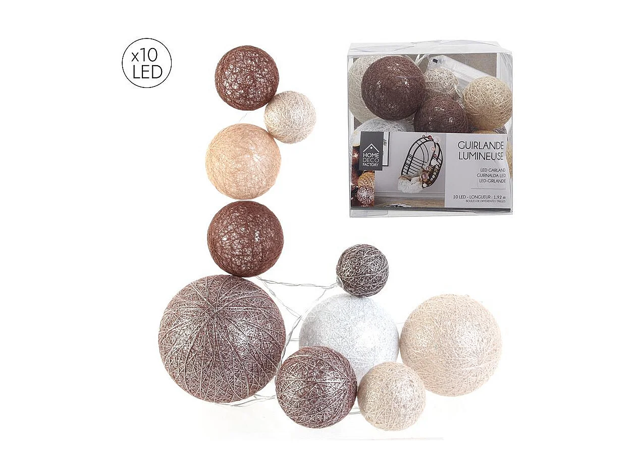 Guirlande Boules 10 Led "Multi Taille" 192cm Marron
