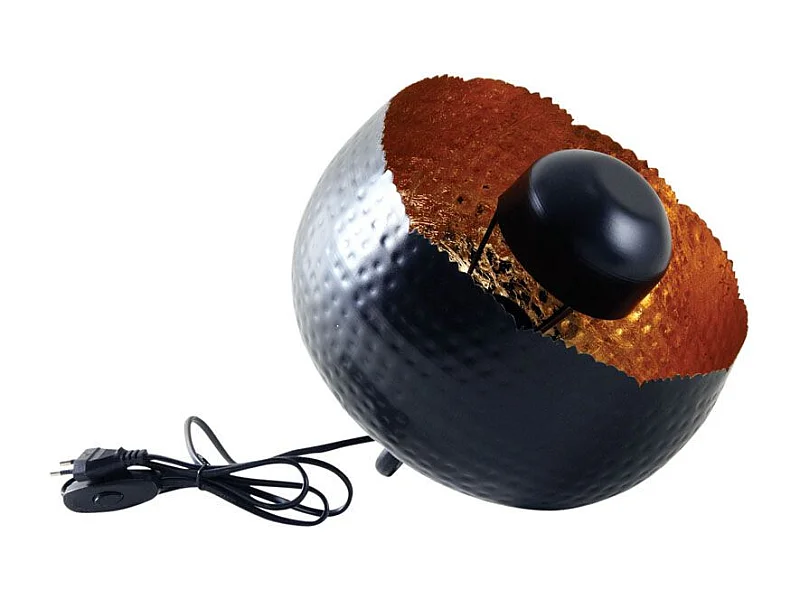 Lampe ronde à poser en métal noir avec intérieur doré Diamètre 28cm