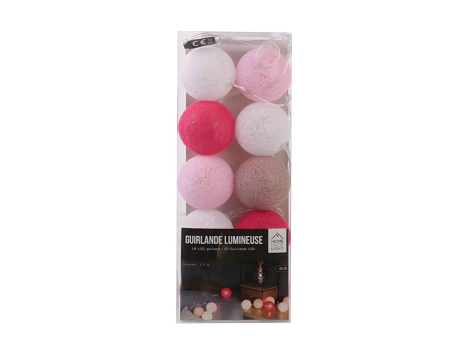 Guirlande Lumineuse à Led "10 Boules" 175cm Rose