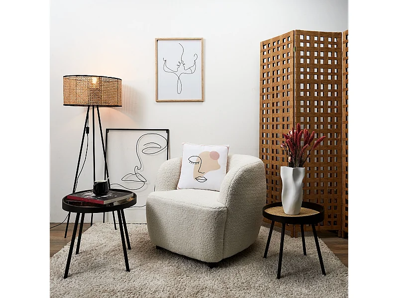 Lampadaire Cannage Noir, Beige