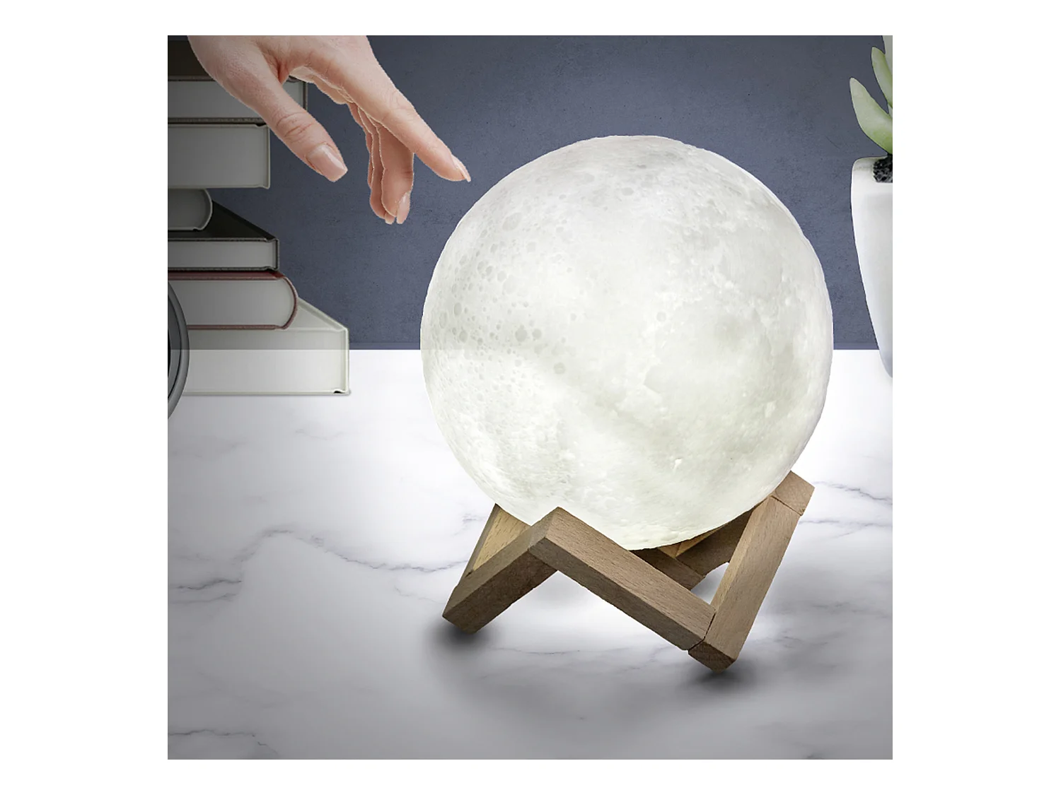 Lampe Tactile Lune Ronde 3d D15cm Blanc
