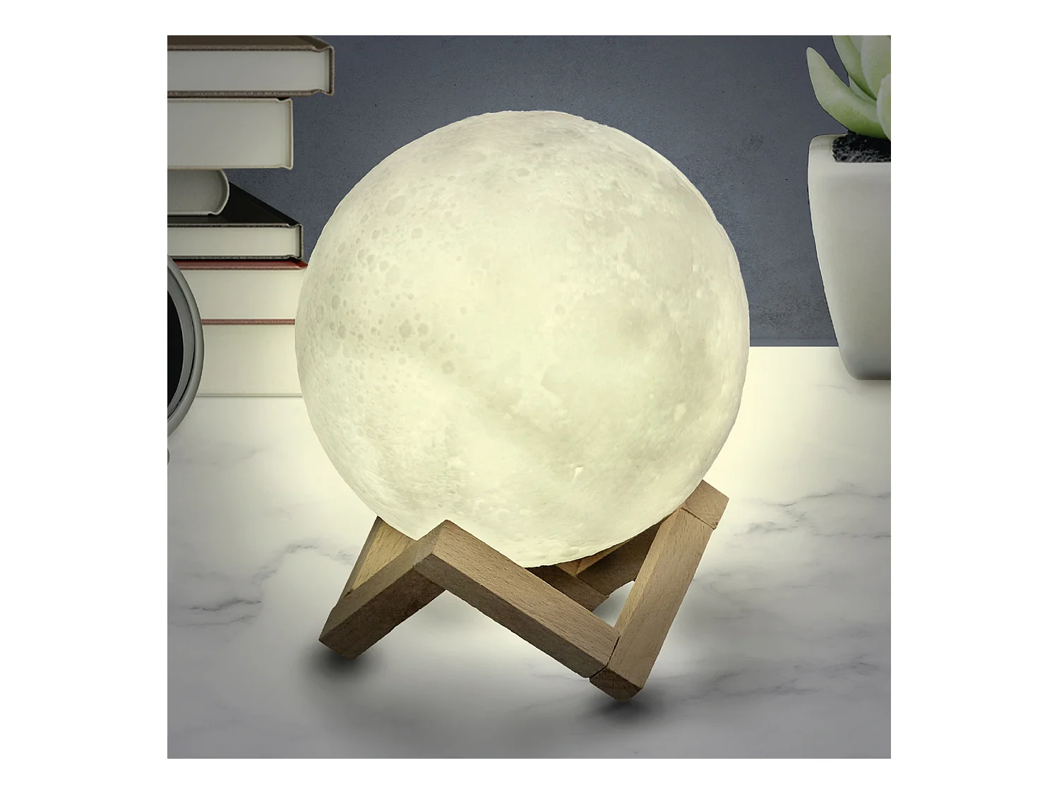 Lampe Tactile Lune Ronde 3d D15cm Blanc