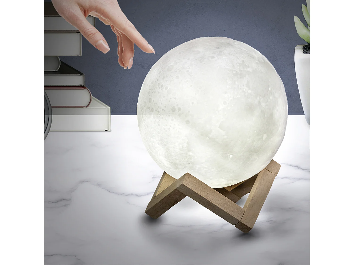 Lampe Tactile Lune Ronde 3d D15cm Blanc