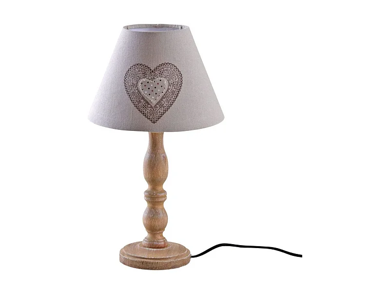 Lampe à poser en bois et coton imprimé coeur