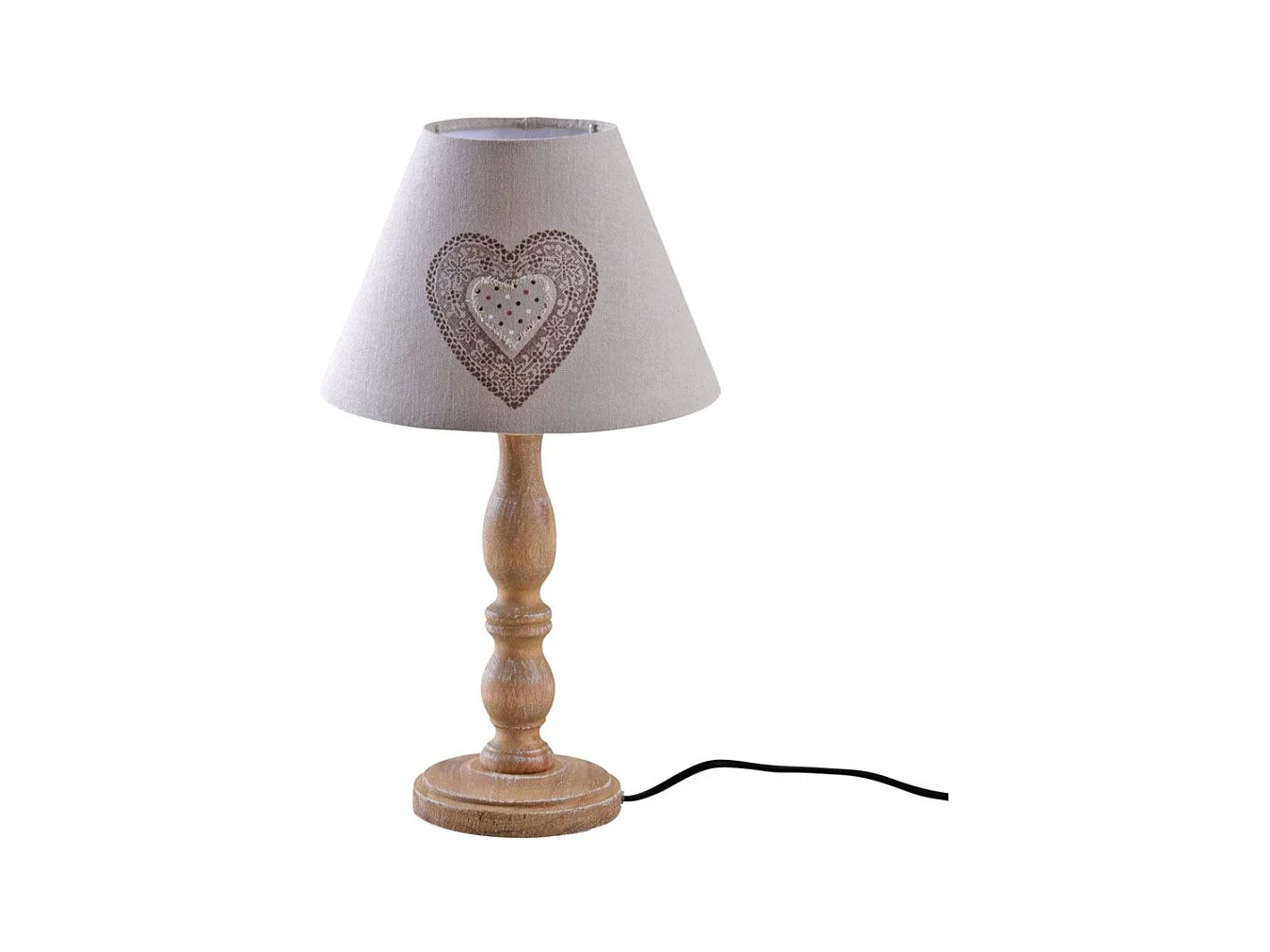 Lampe à poser en bois et coton imprimé coeur