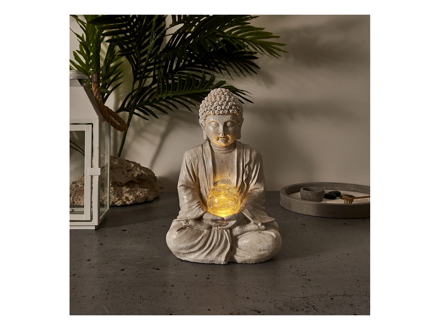 Lampe Solaire Bouddha Gris