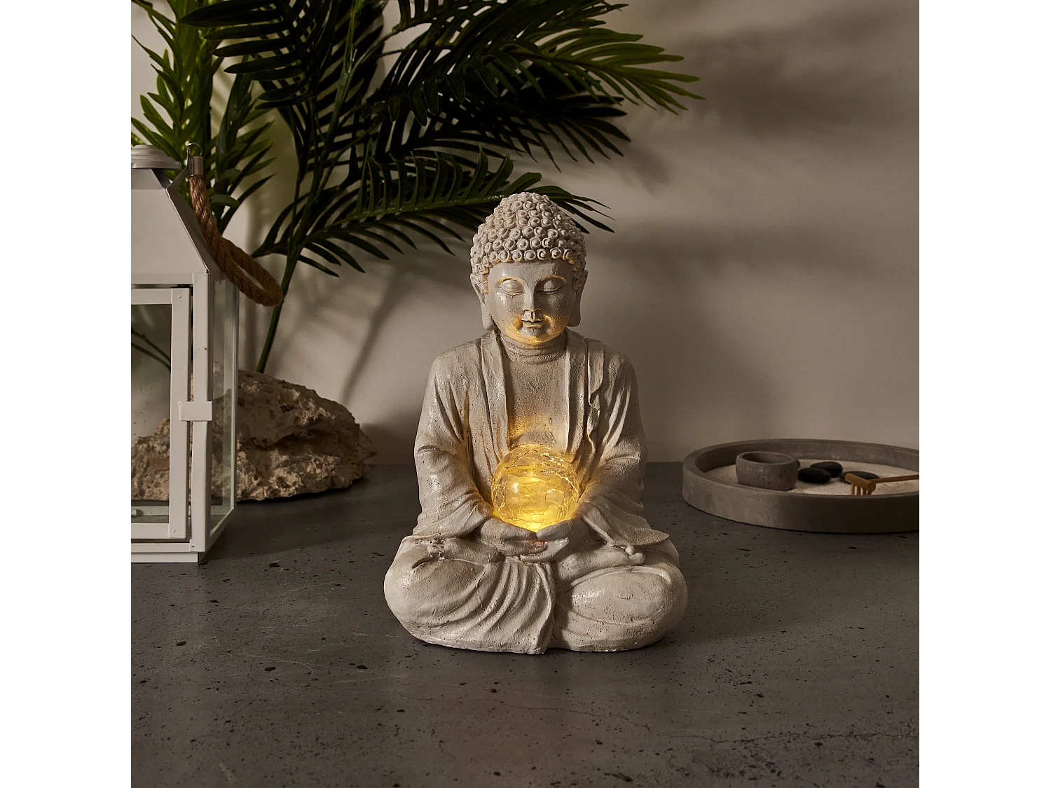 Lampe Solaire Bouddha Gris