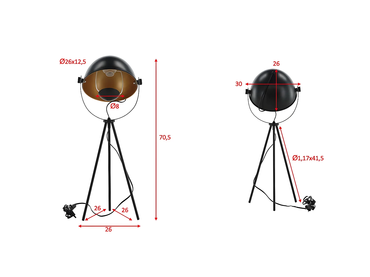 Lampe à Poser Trépied "Search" 67cm Noir