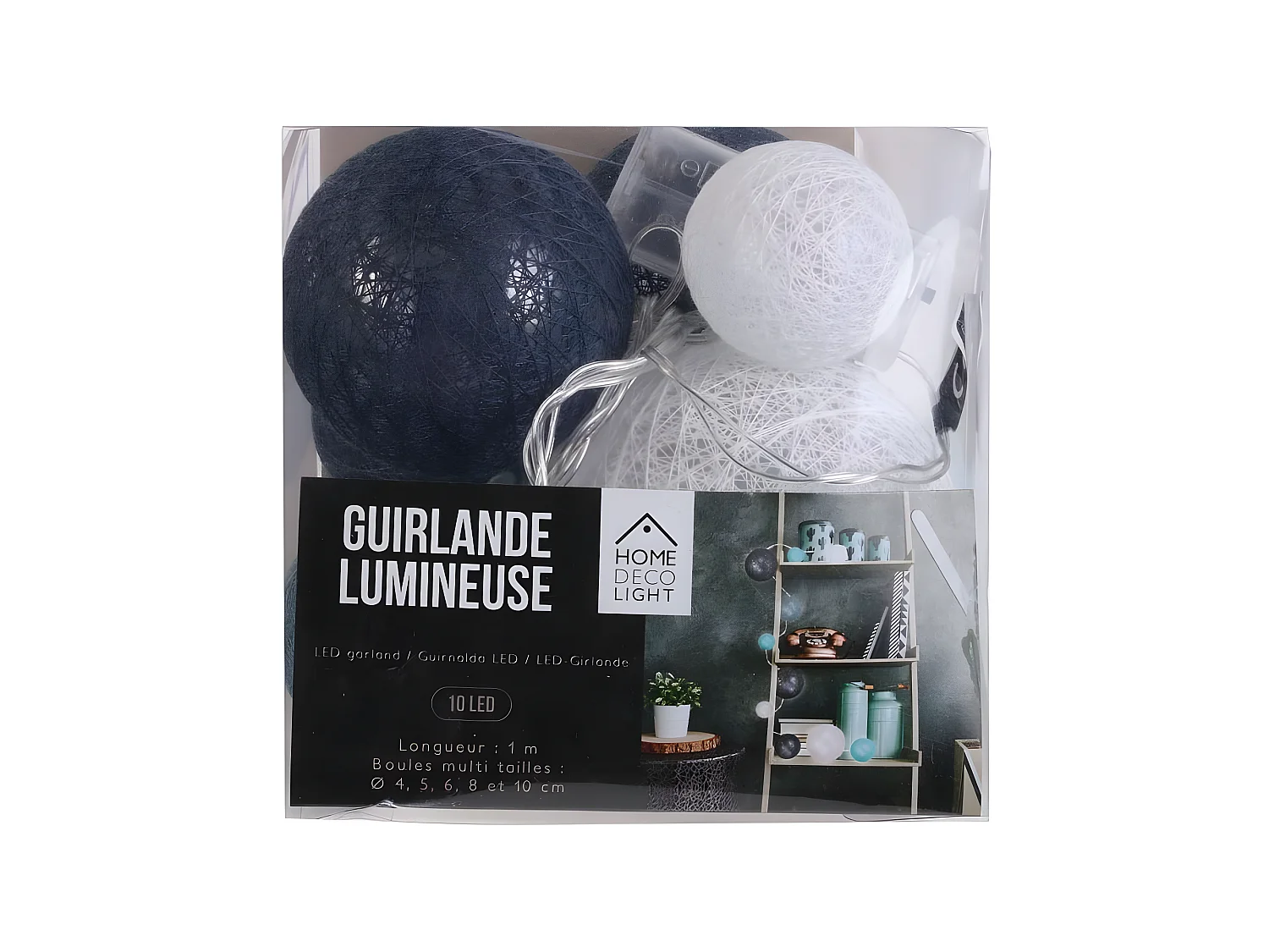 Guirlande Boules 10 Led "Multi Taille" 192cm Bleu
