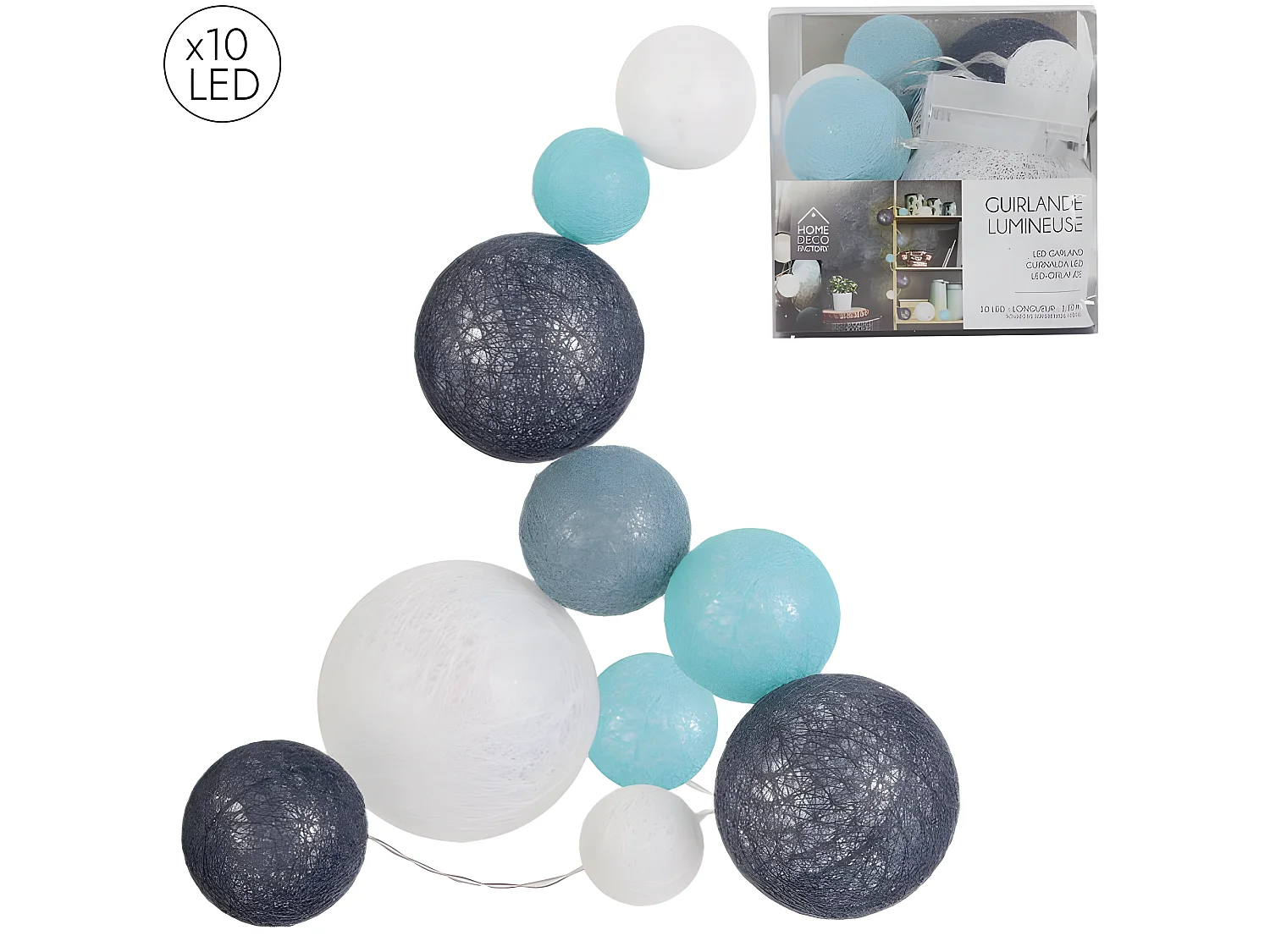Guirlande Boules 10 Led "Multi Taille" 192cm Bleu