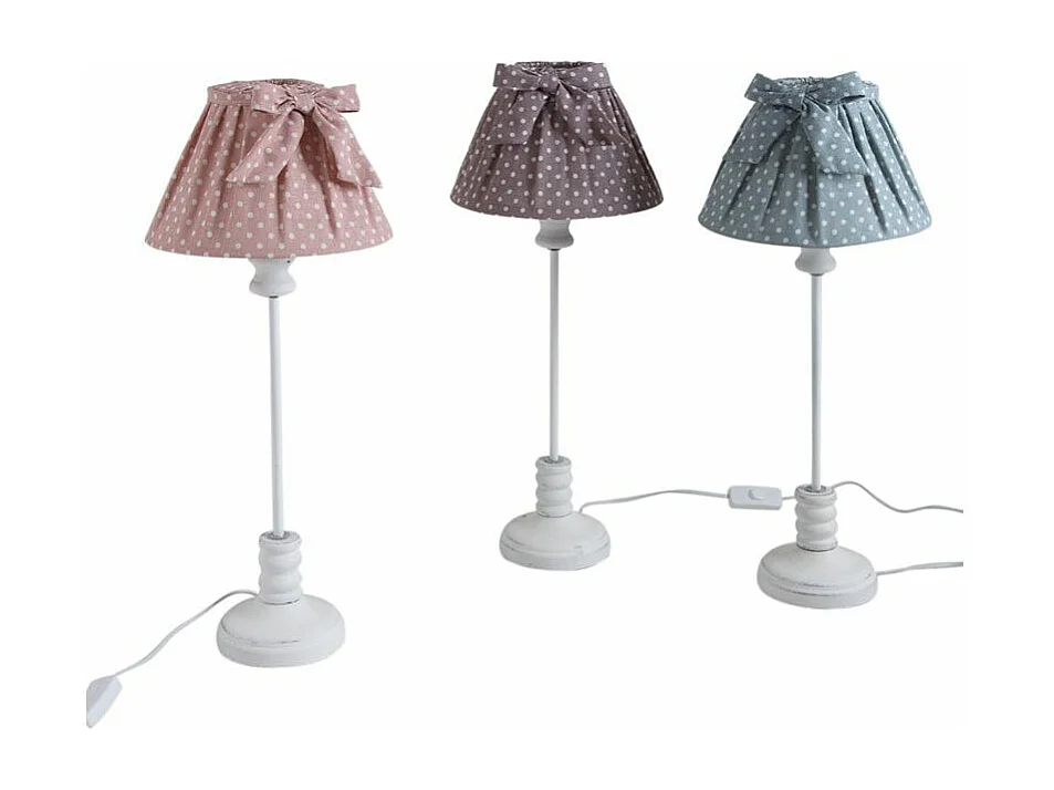 Lampe en bois et coton à pois