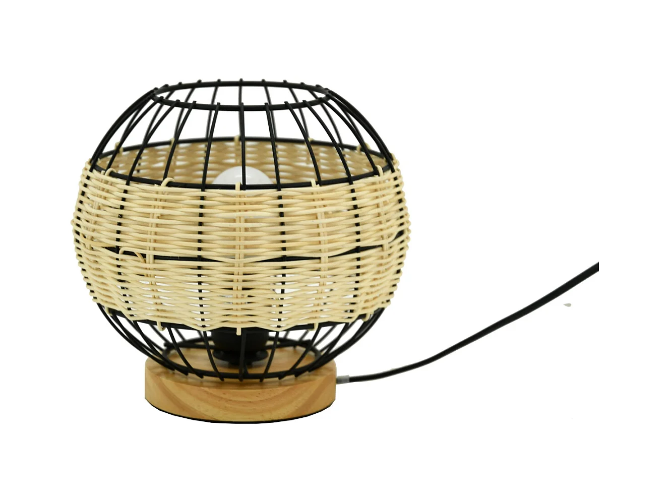 Lampe boule en rotin naturel et métal