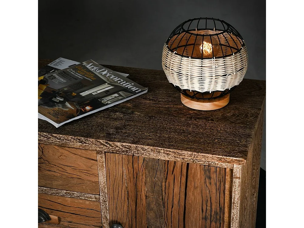 Lampe boule en rotin naturel et métal