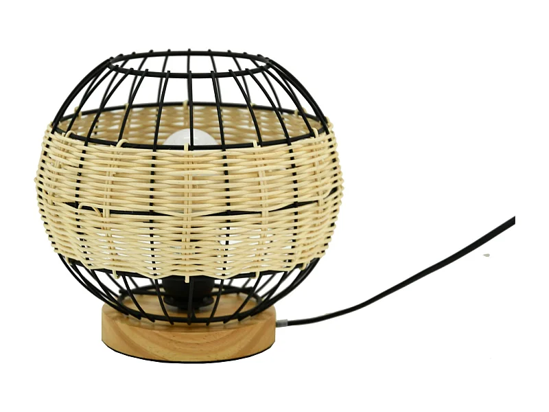 Lampe boule en rotin naturel et métal