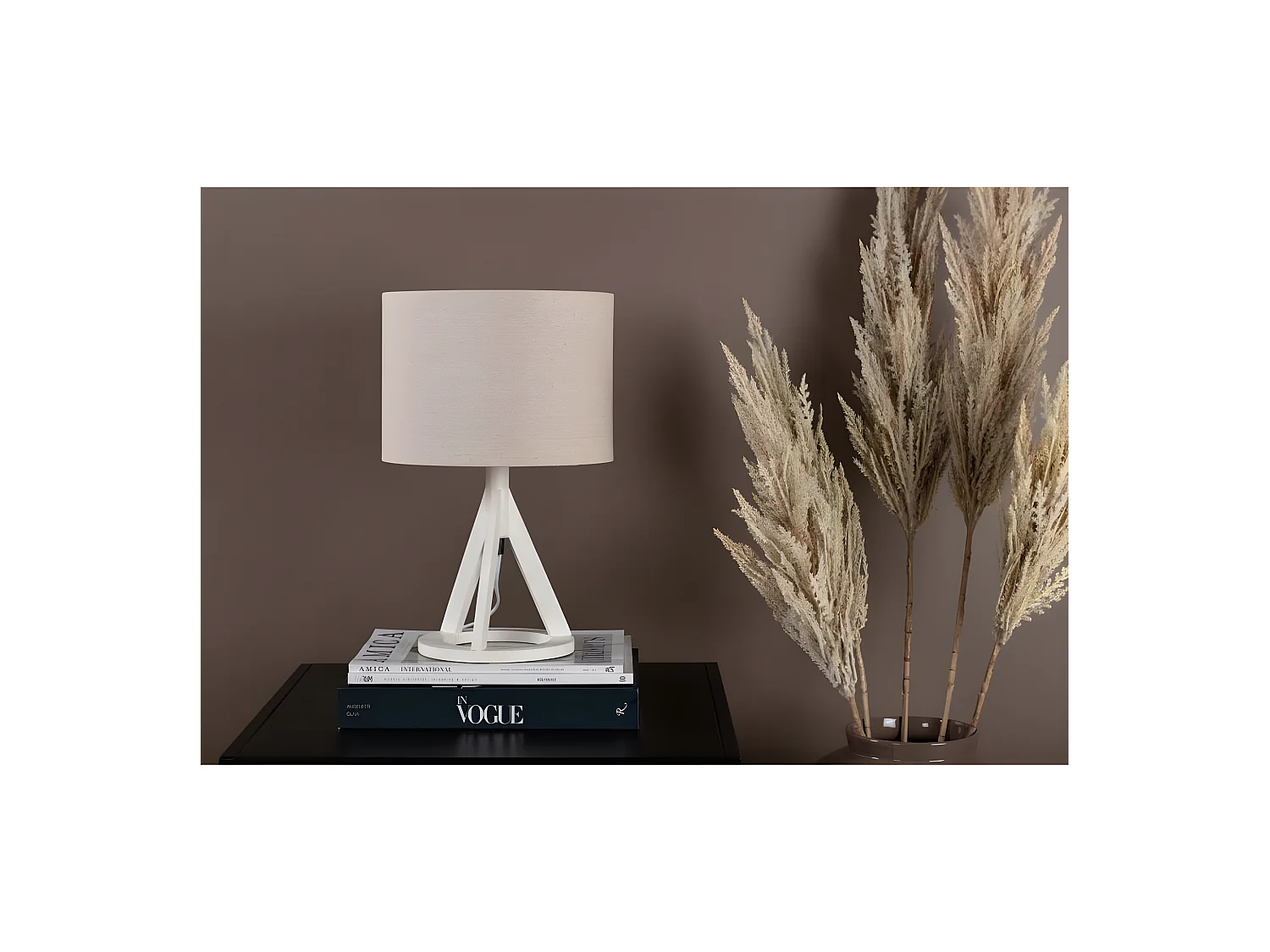 Tischlampe aus Gummibaum und Leinen Kona