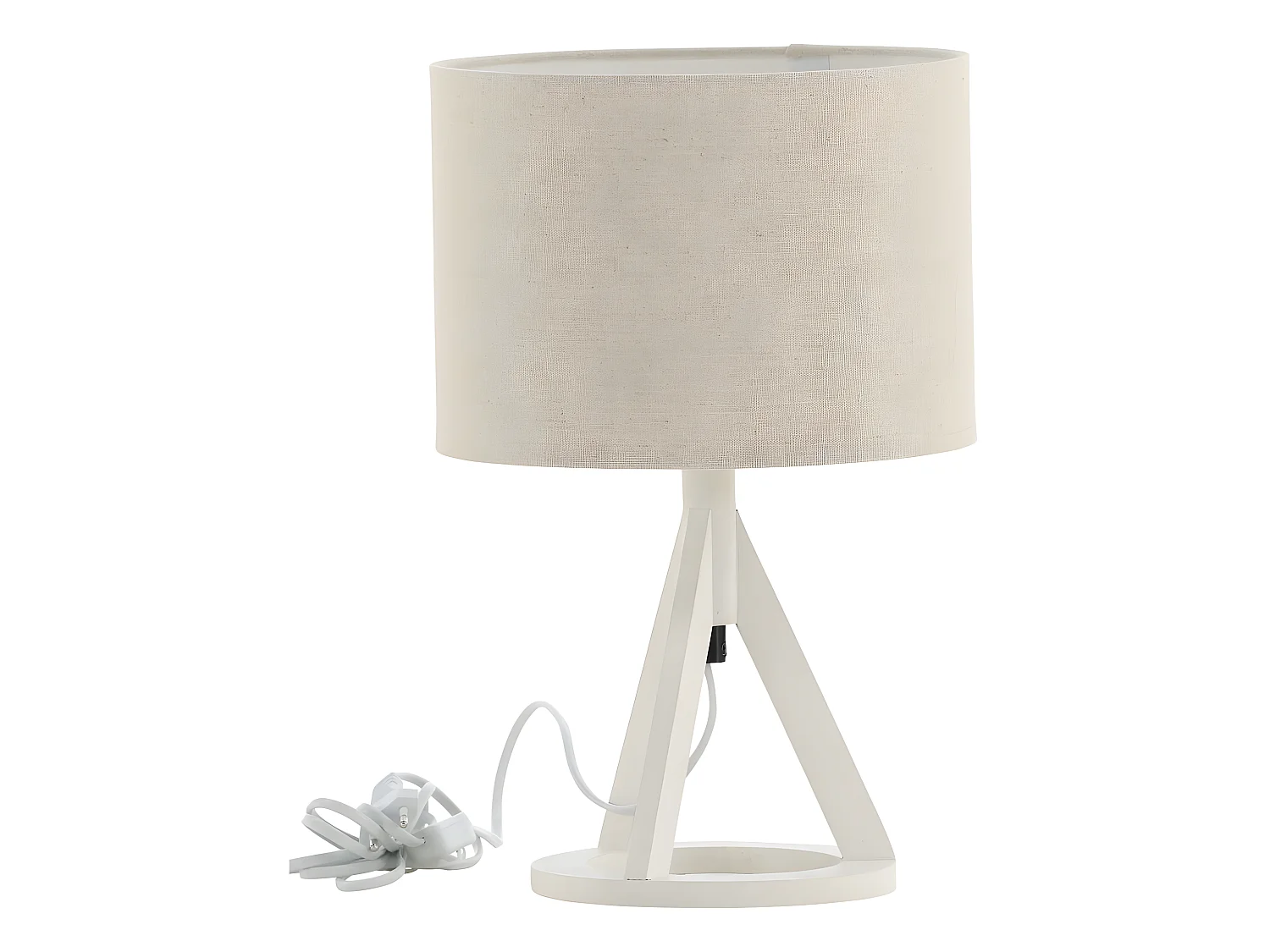 Tischlampe aus Gummibaum und Leinen Kona