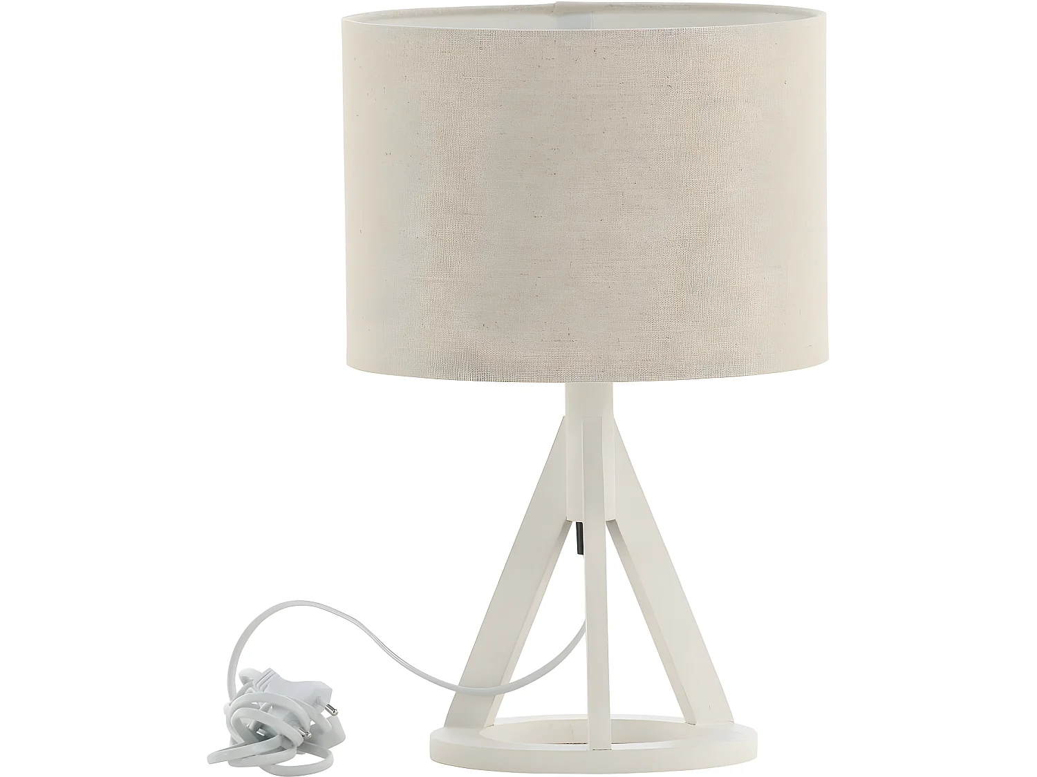 Tischlampe aus Gummibaum und Leinen Kona