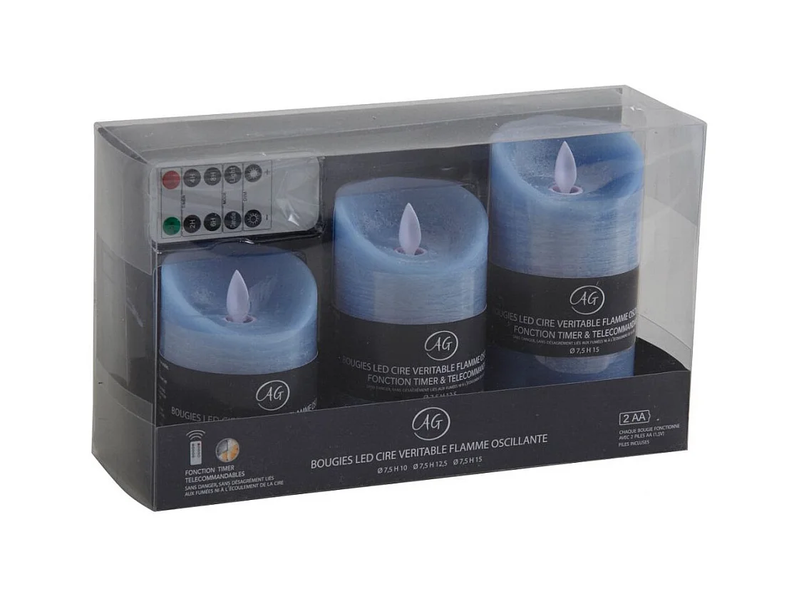 Coffret 3 bougies à LED parfumées avec télécommande Océan