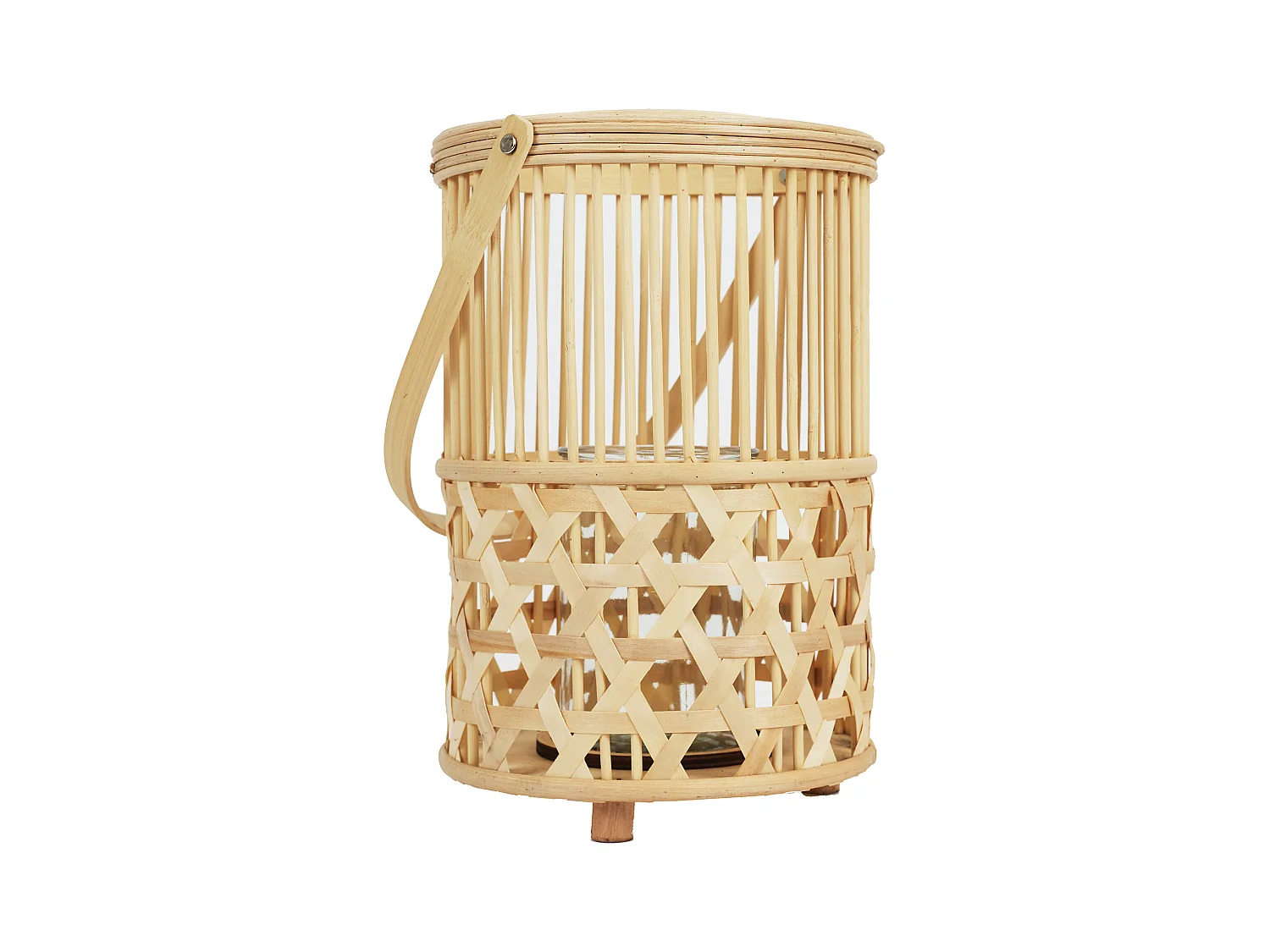 Lanterne Bambou Tresse Et Anse Beige