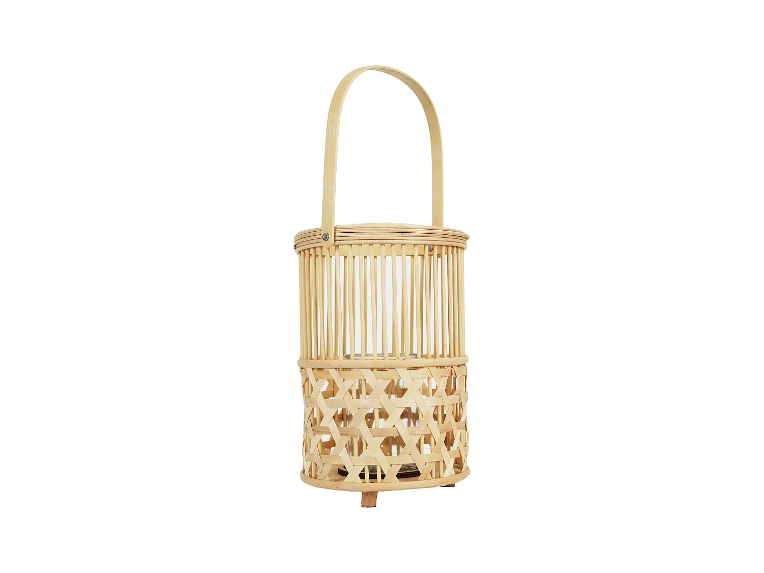 Lanterne Bambou Tresse Et Anse Beige