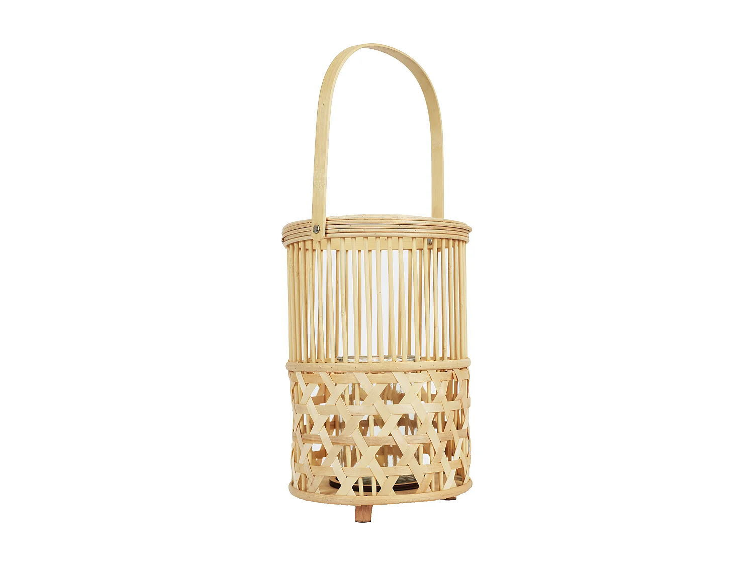 Lanterne Bambou Tresse Et Anse Beige