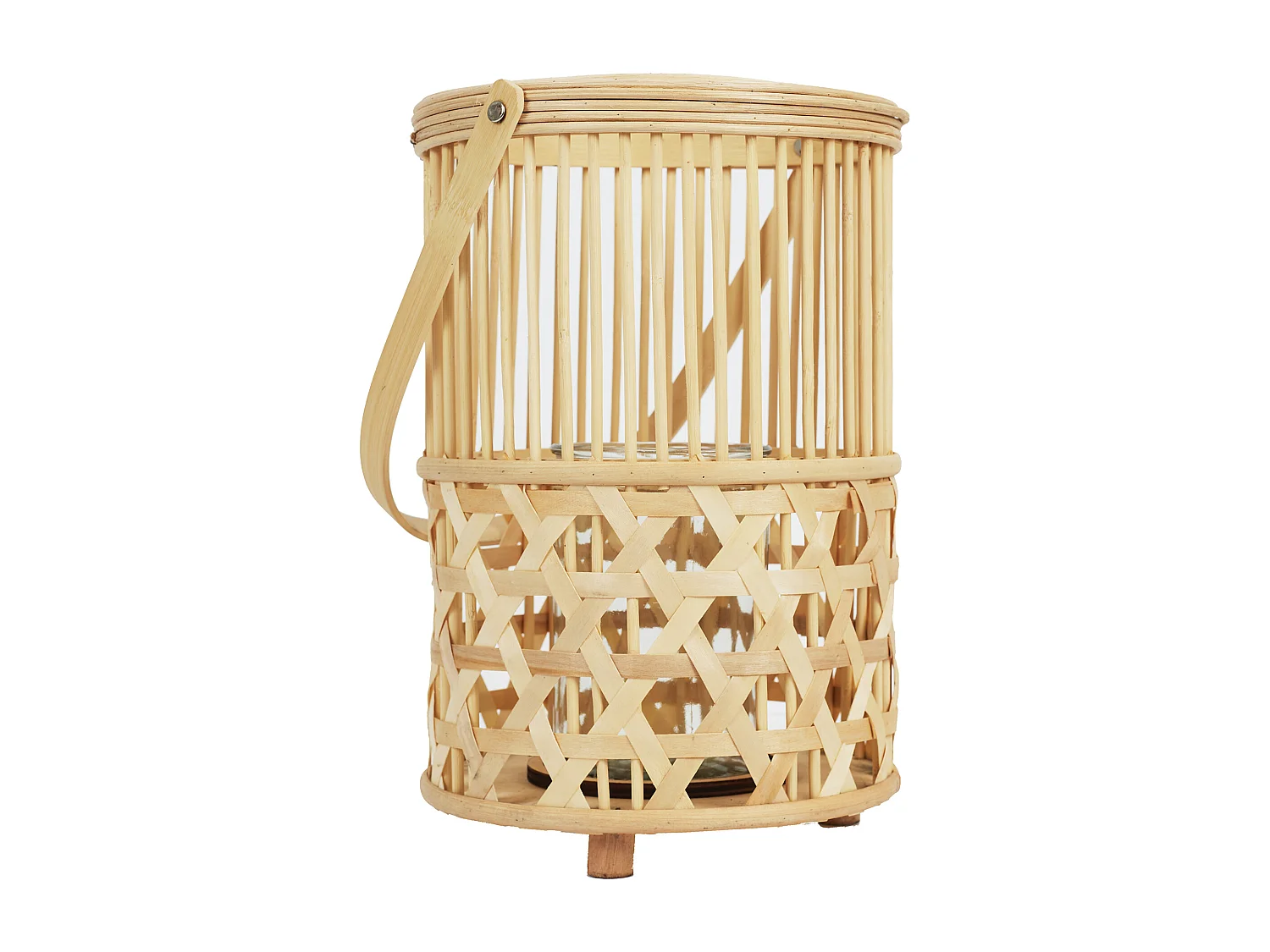 Lanterne Bambou Tresse Et Anse Beige