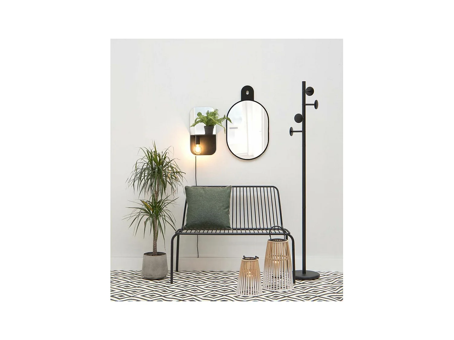 Applique murale avec miroir intégré Plate Noir