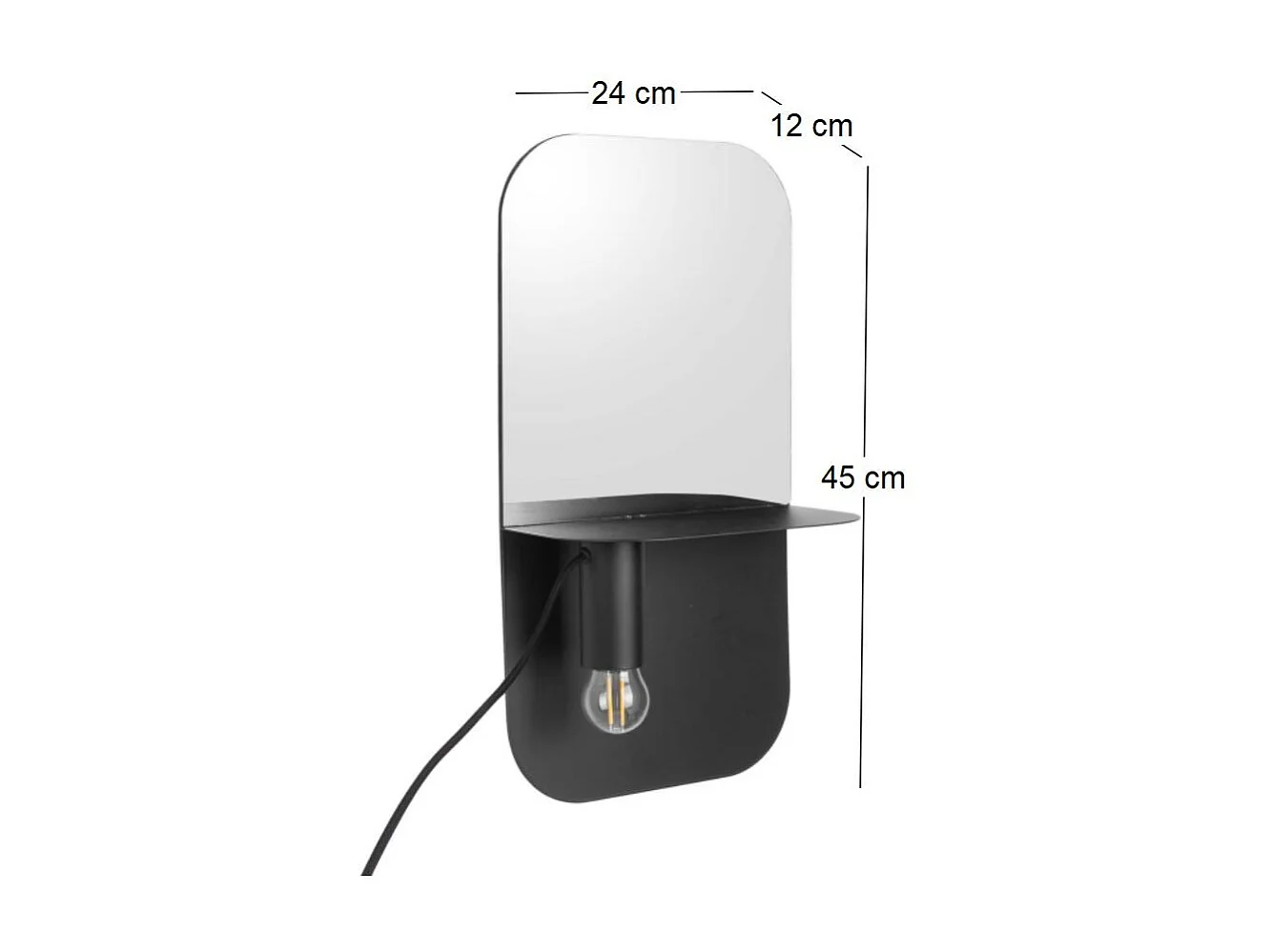 Applique murale avec miroir intégré Plate Noir