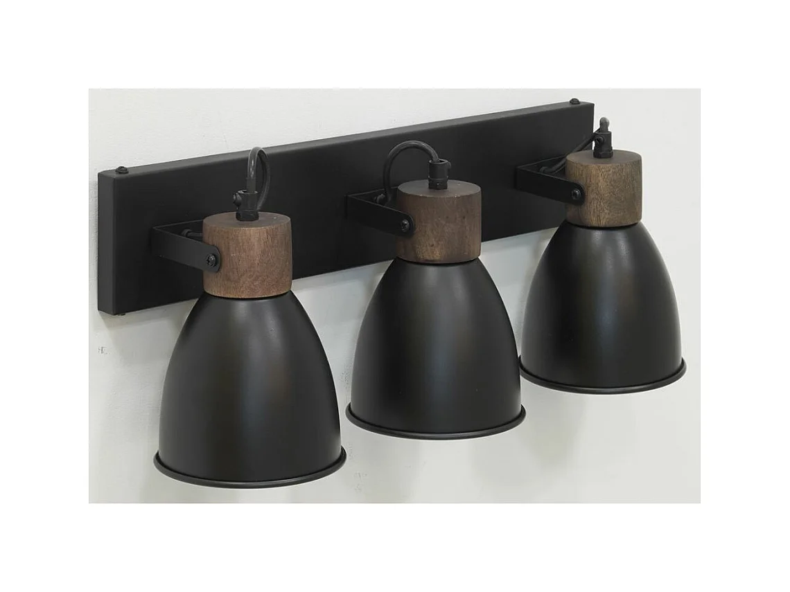 Applique murale en bois de manguier et métal 3 lampes