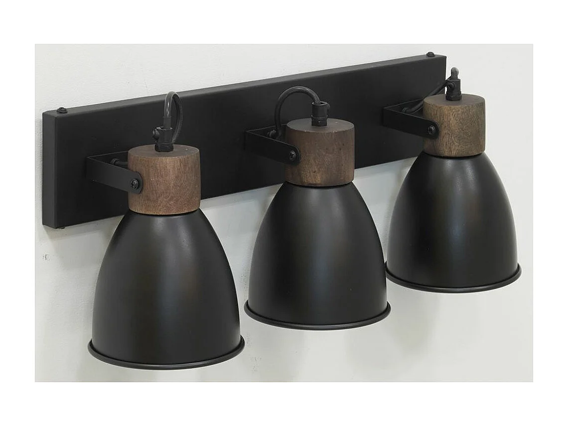 Applique murale en bois de manguier et métal 3 lampes