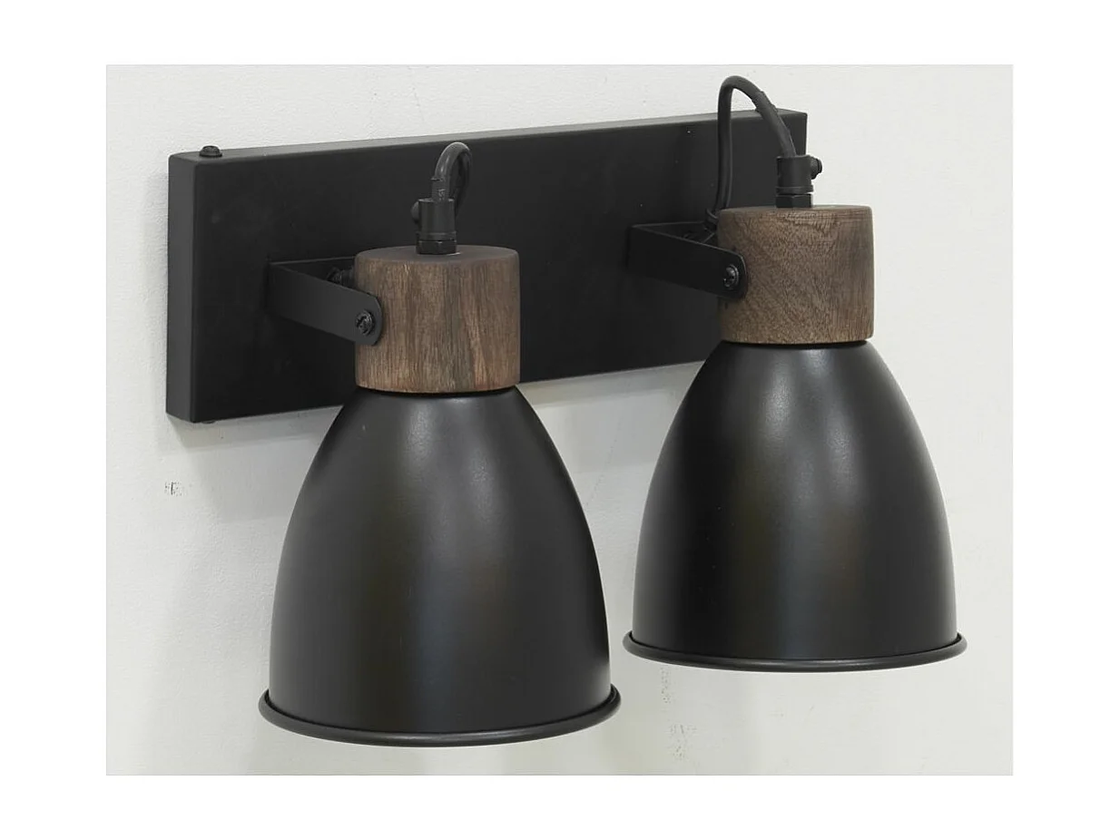 Applique murale en bois de manguier et métal 2 lampes