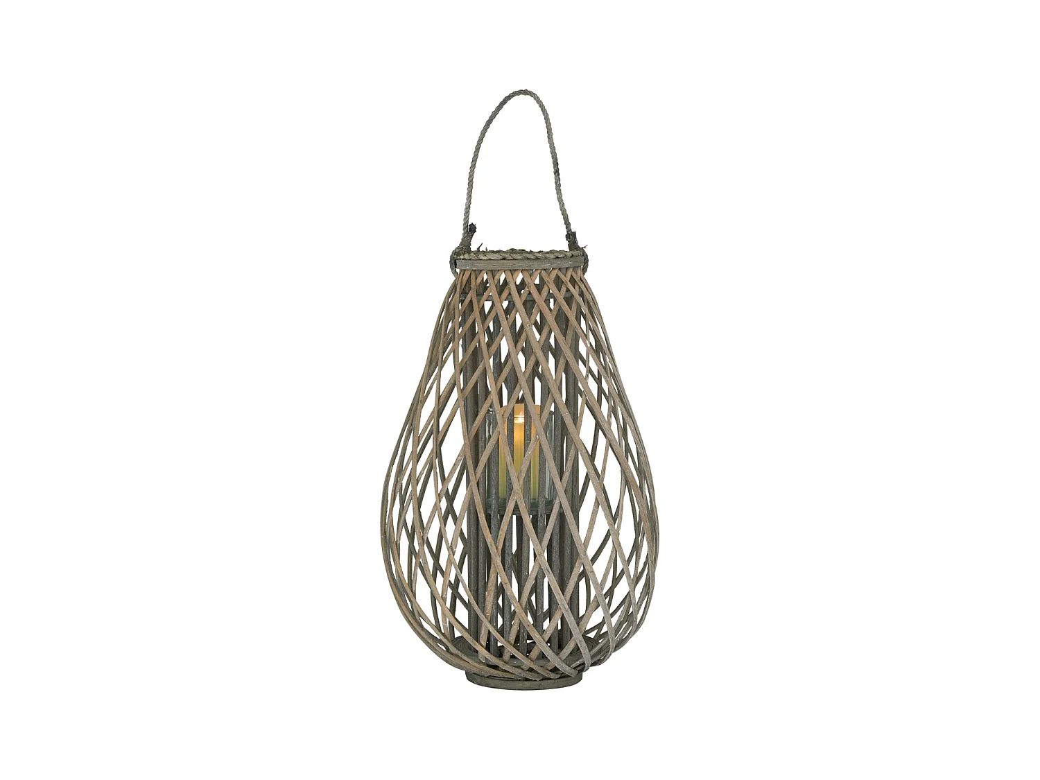Lanterne goutte en osier gris et verre Hauteur 65 cm
