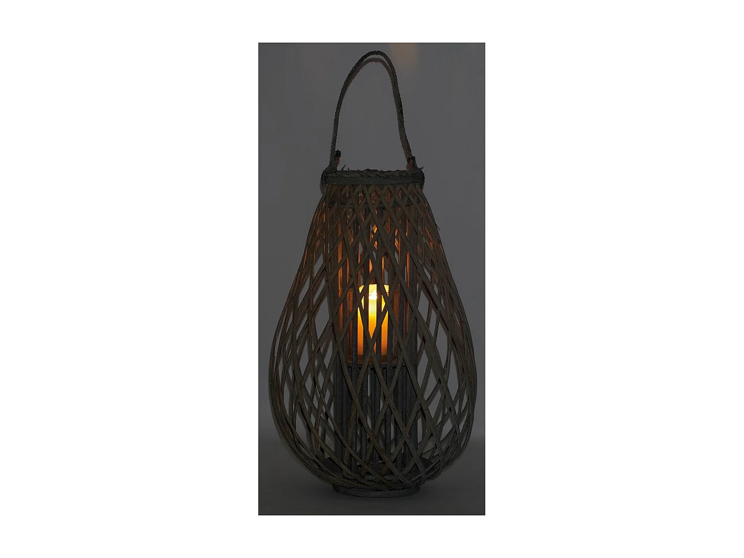 Lanterne goutte en osier gris et verre Hauteur 65 cm