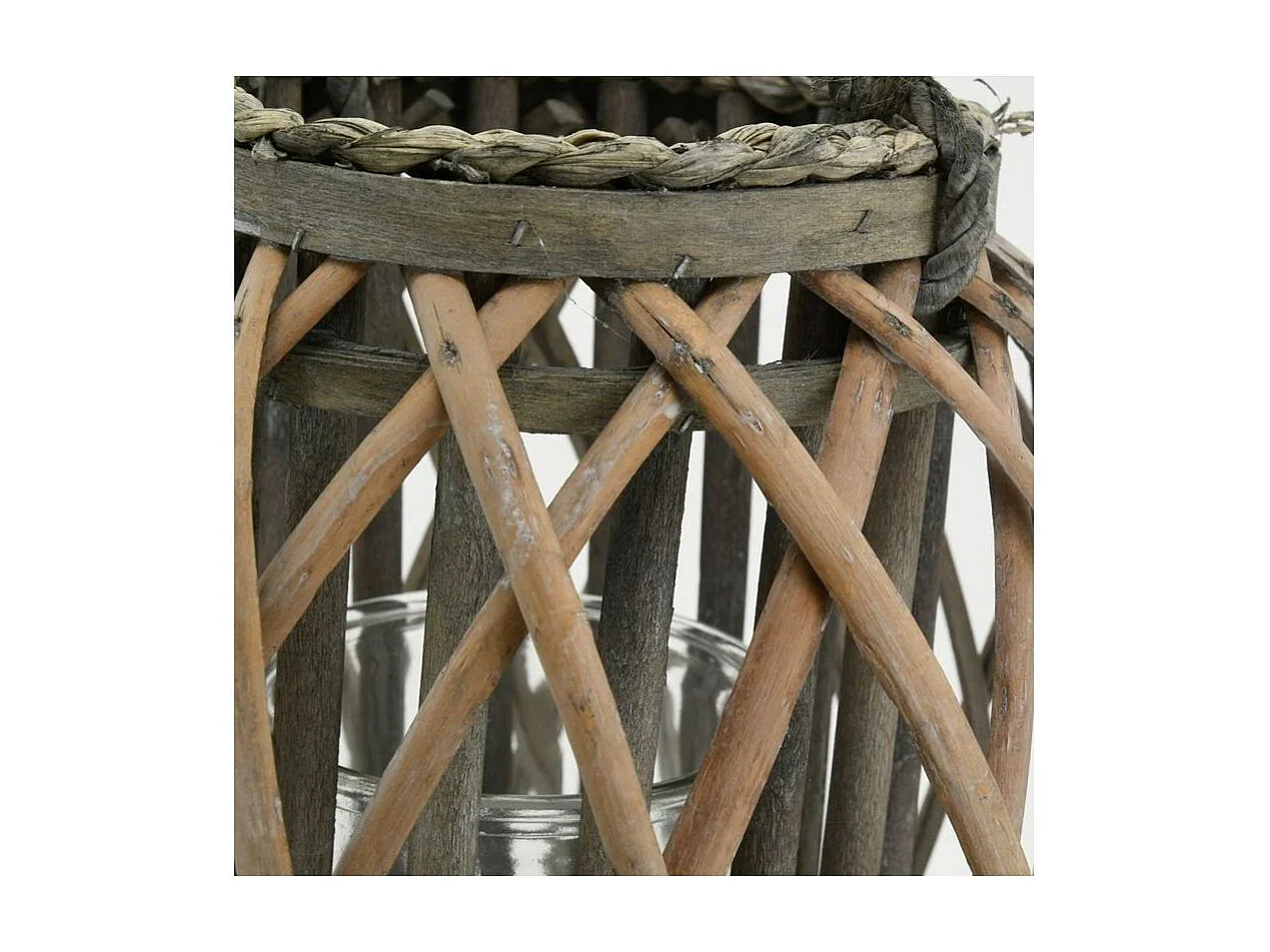 Lanterne goutte en osier gris et verre Hauteur 65 cm