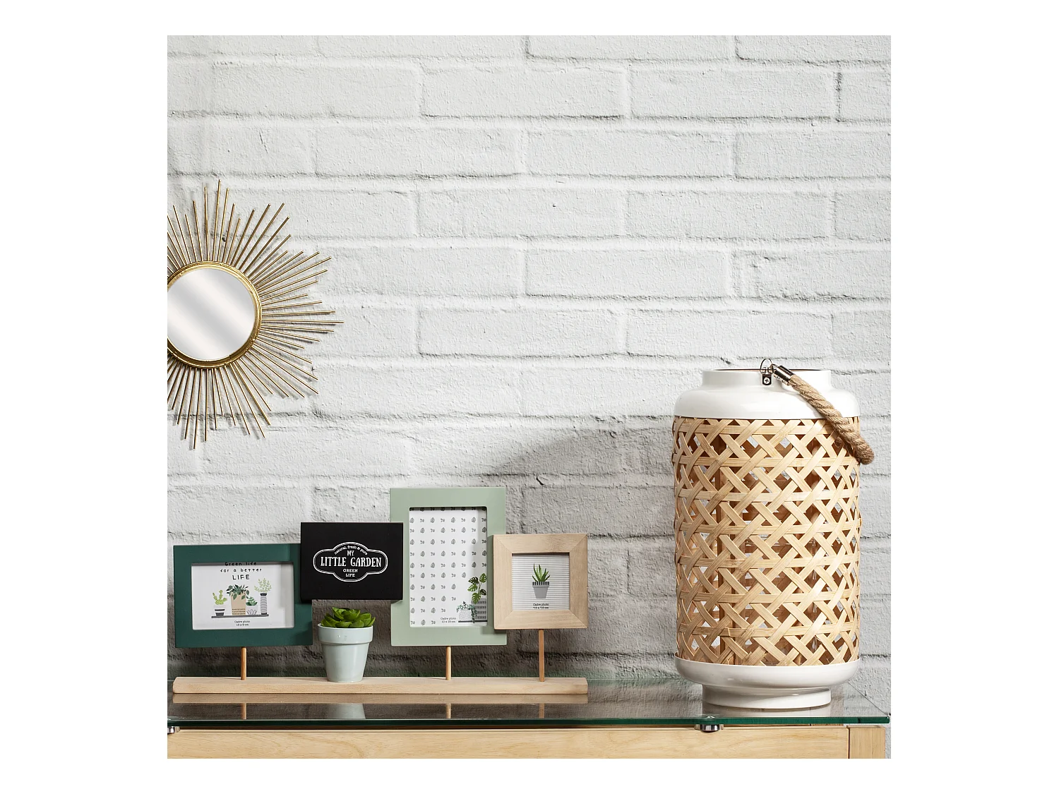 Lanterne Tressee Blanc H38.5cm Beige, Blanc