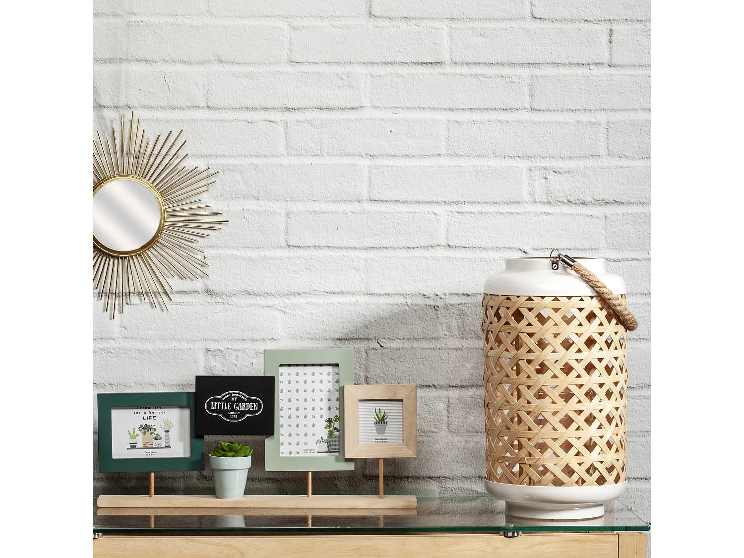 Lanterne Tressee Blanc H38.5cm Beige, Blanc