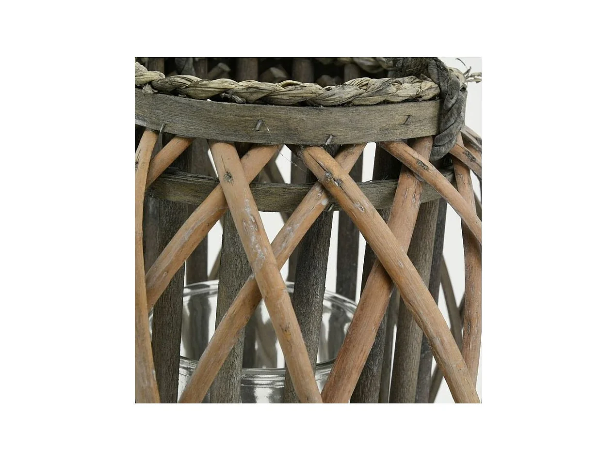 Lanterne en osier gris ajouré et verre Hauteur 80cm
