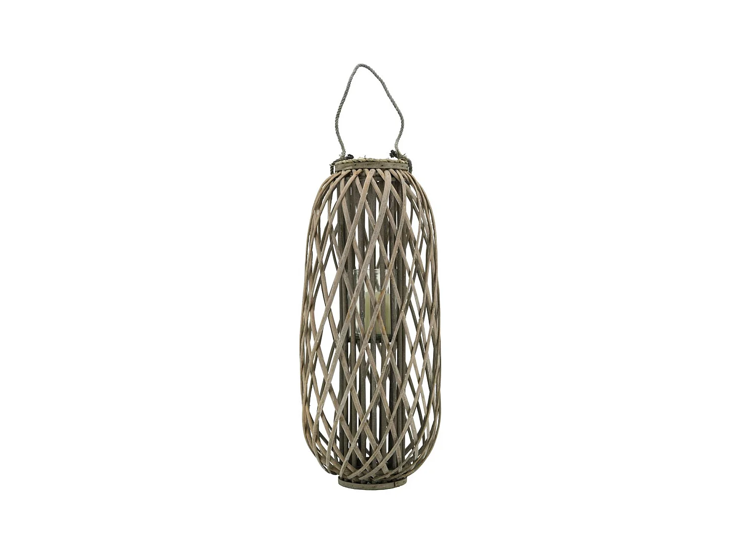Lanterne en osier gris ajouré et verre Hauteur 80cm