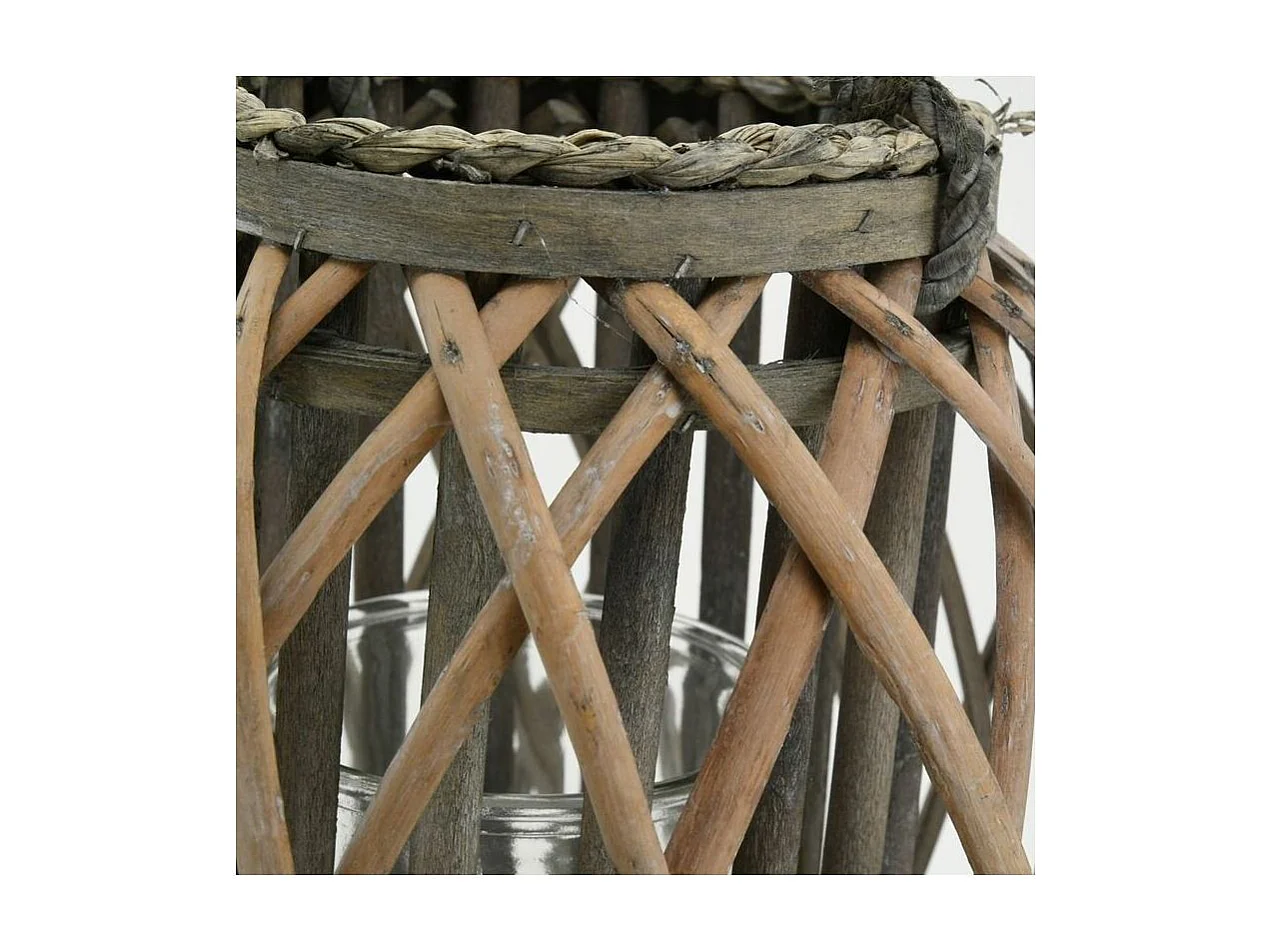 Lanterne en osier gris ajouré et verre Hauteur 80cm