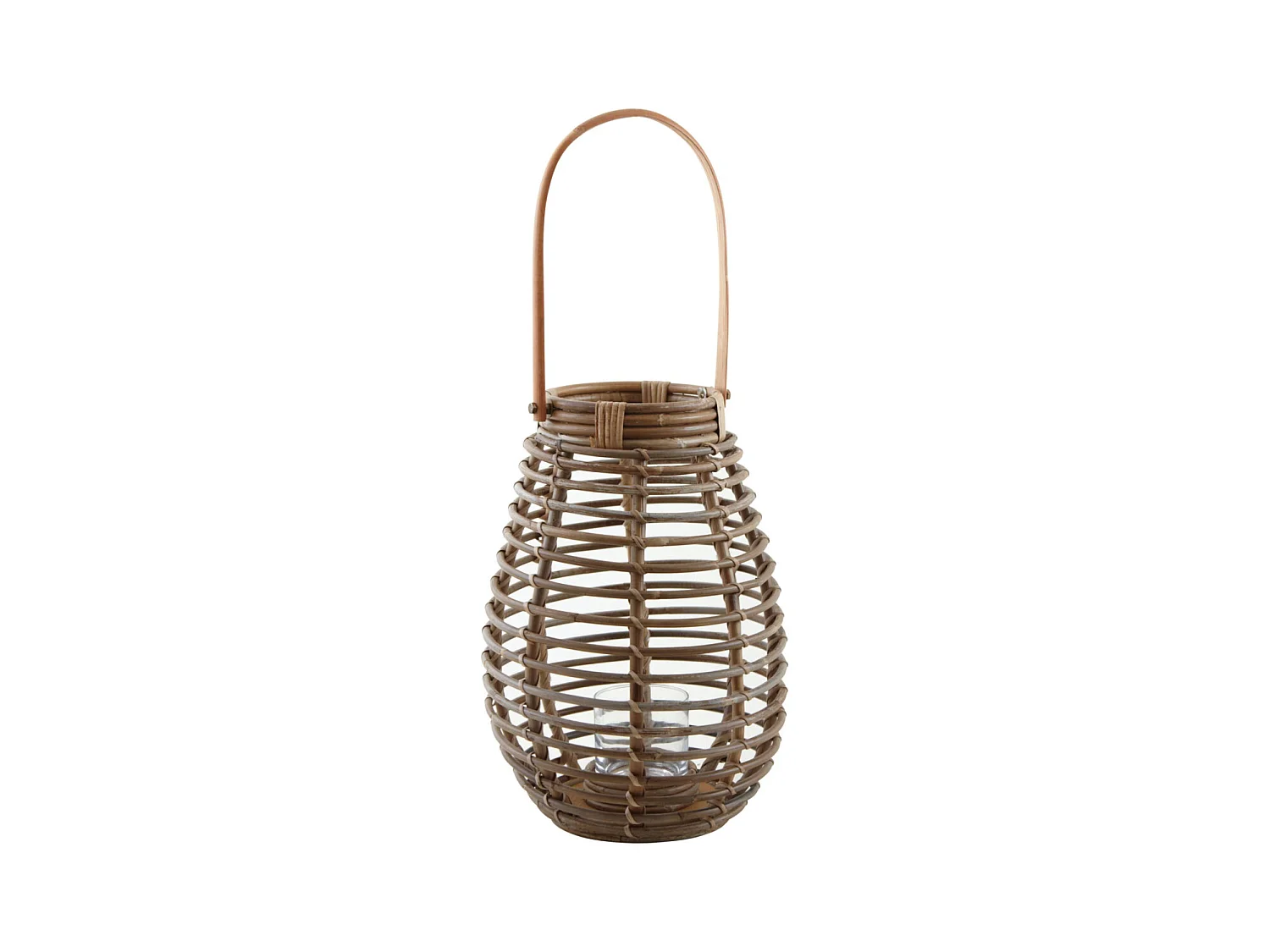 Laterne aus grauem Poelet-Rattan und Glas