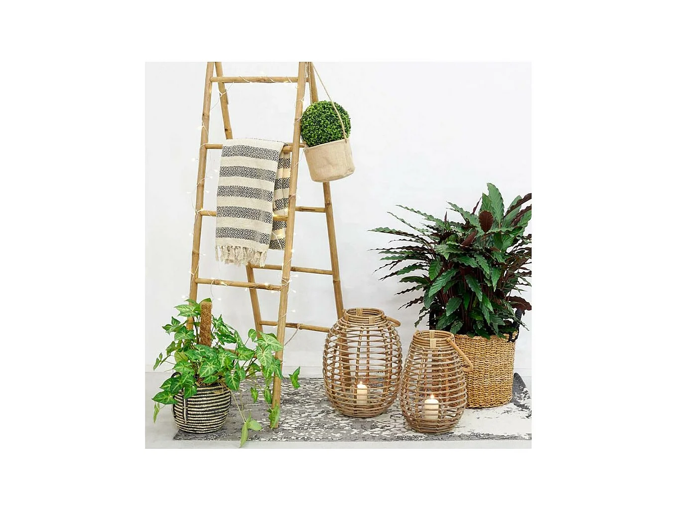 Laterne aus grauem Poelet-Rattan und Glas