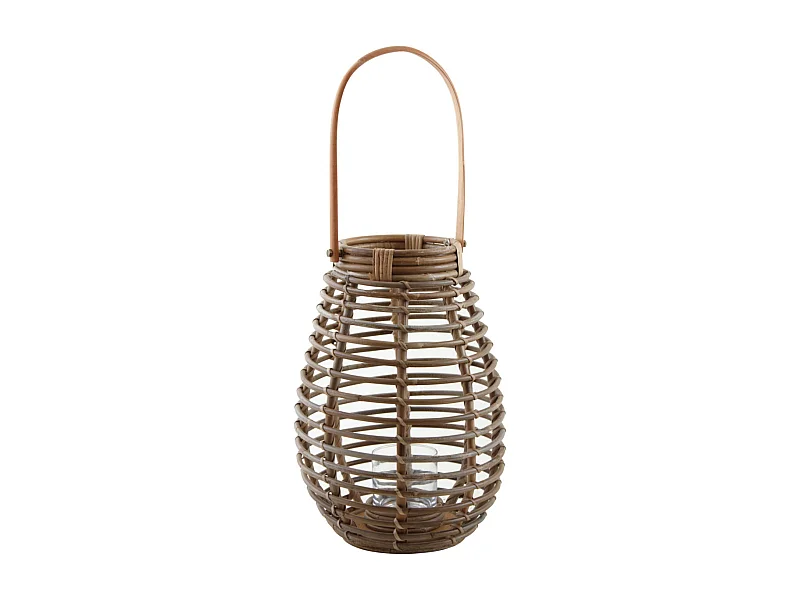 Laterne aus grauem Poelet-Rattan und Glas