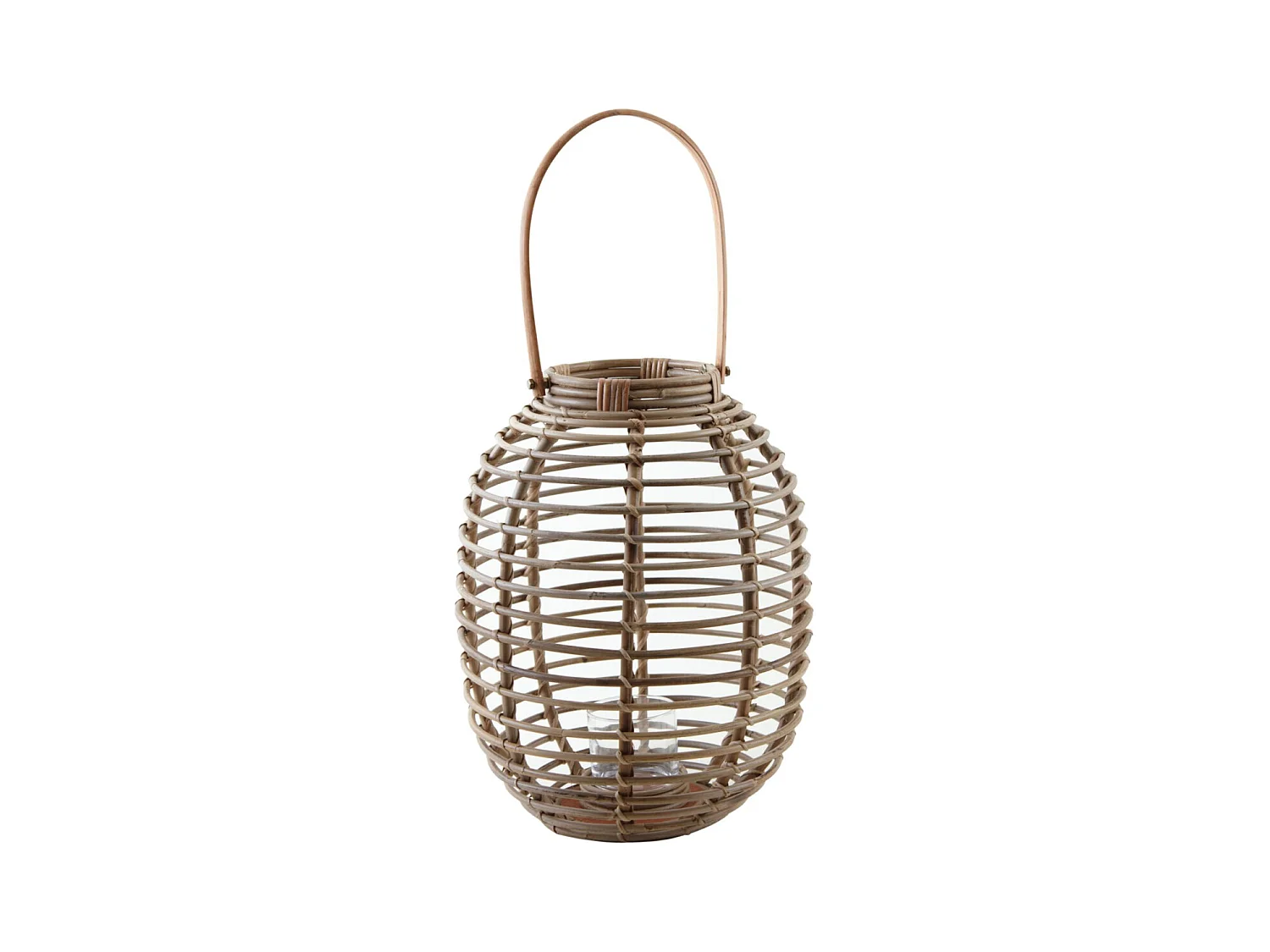 Laterne aus grauem Poelet-Rattan und Glas